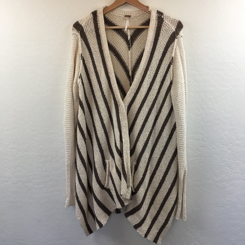 Free People Cream and Brown Striped Cardigan